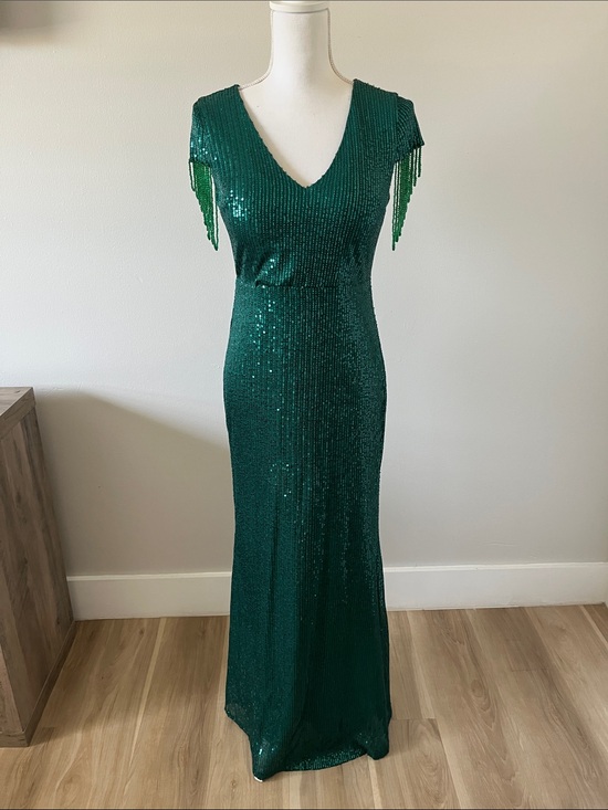Nameless Dresses & Skirts - Emerald Green Sequin Fringe Maxi Dress